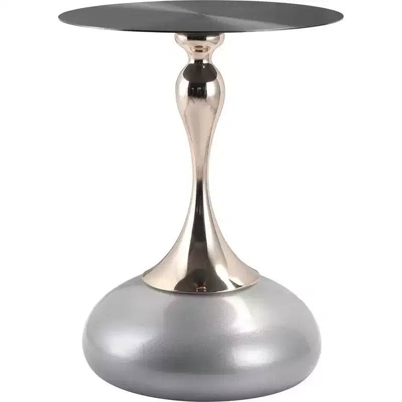 LeisureMod Savoy Modern Pedestal End Table - Black Stainless Steel Accent Table