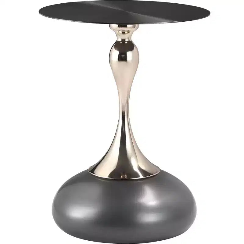 LeisureMod Savoy Modern Pedestal End Table - Black Stainless Steel Accent Table