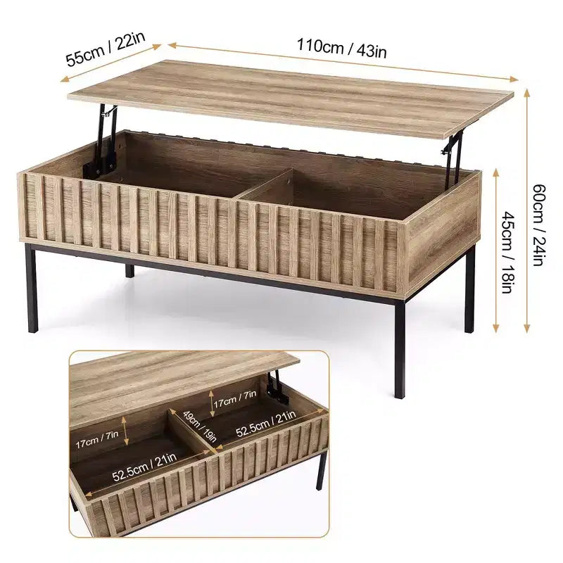 WhizMax Lift Top Coffee Table, Mid Century Modern Coffee Table, Farmhouse Wooden Coffee Table with Hidden Storage Compartment