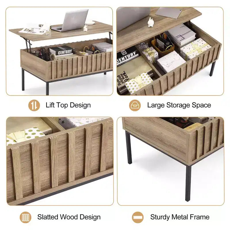 WhizMax Lift Top Coffee Table, Mid Century Modern Coffee Table, Farmhouse Wooden Coffee Table with Hidden Storage Compartment