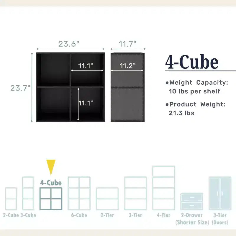 24/7 Shop At Home 24" Silkpath Modern 4 Cube Stackable and Modular Bookcase