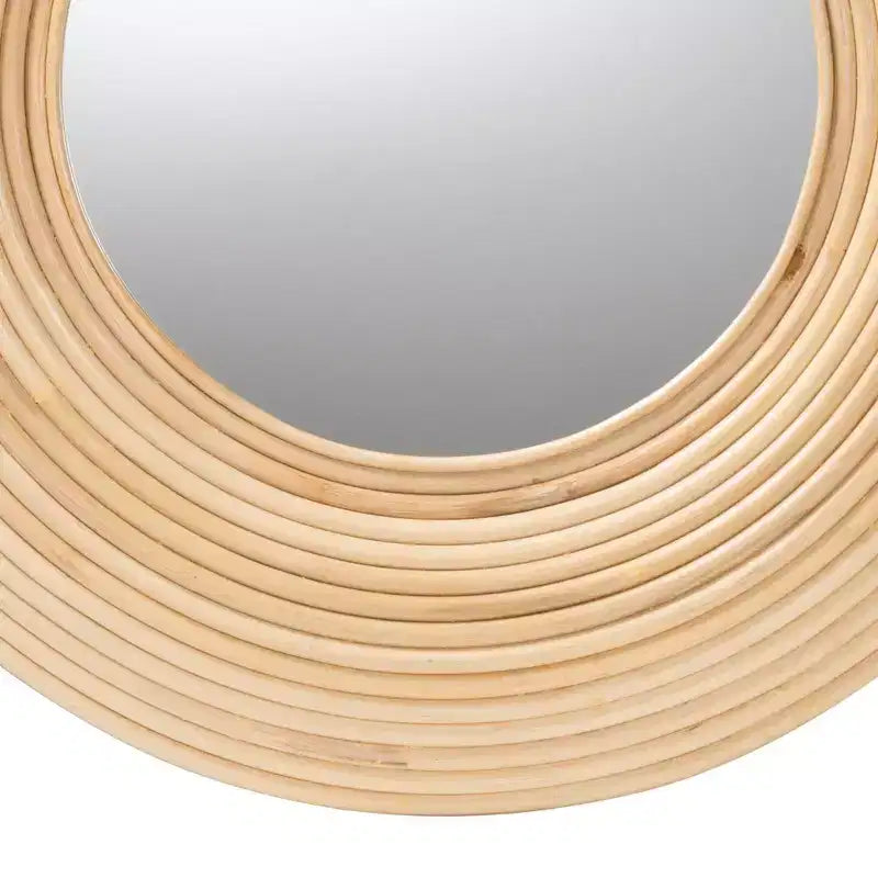 bali & pari Drucilla Modern Bohemian Natural Brown Rattan Round Accent Wall Mirror