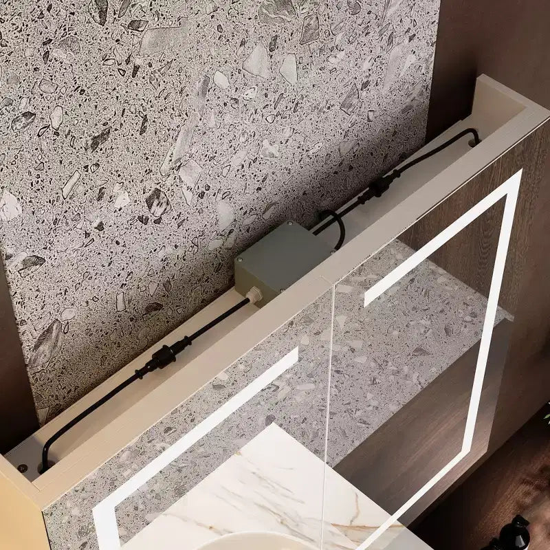 Famapy White Anti-Fog Bathroom Medicine Cabinet with Lights and Two Mirror Doors
