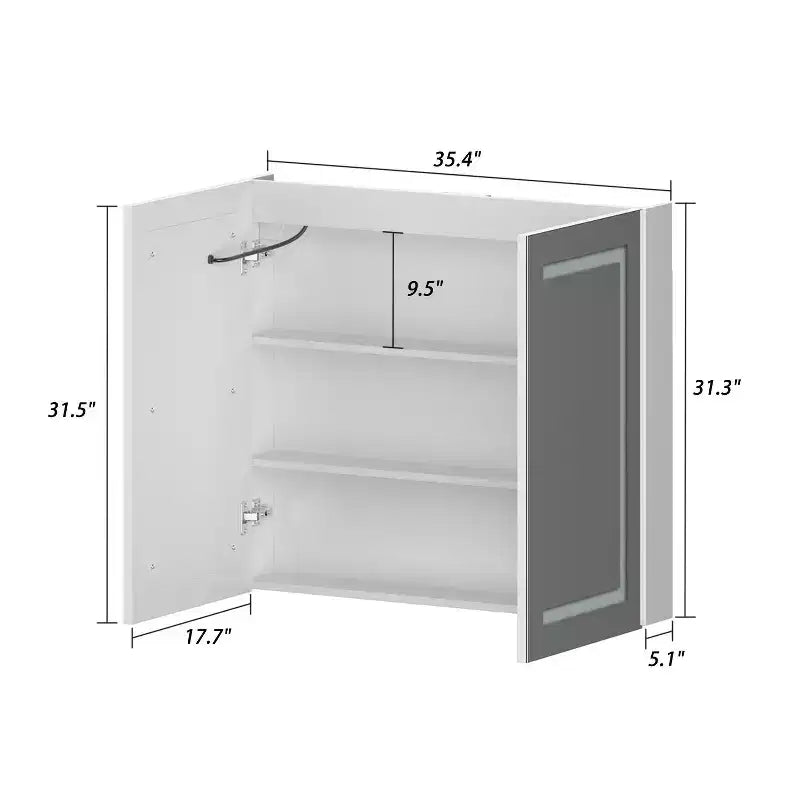 Famapy White Anti-Fog Bathroom Medicine Cabinet with Lights and Two Mirror Doors