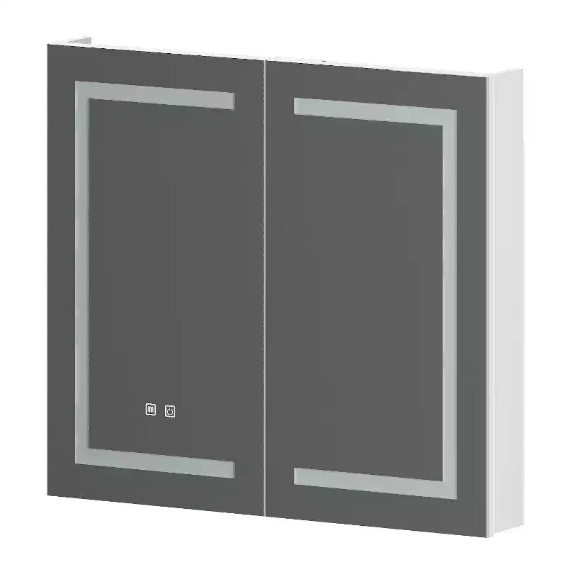 Famapy White Anti-Fog Bathroom Medicine Cabinet with Lights and Two Mirror Doors