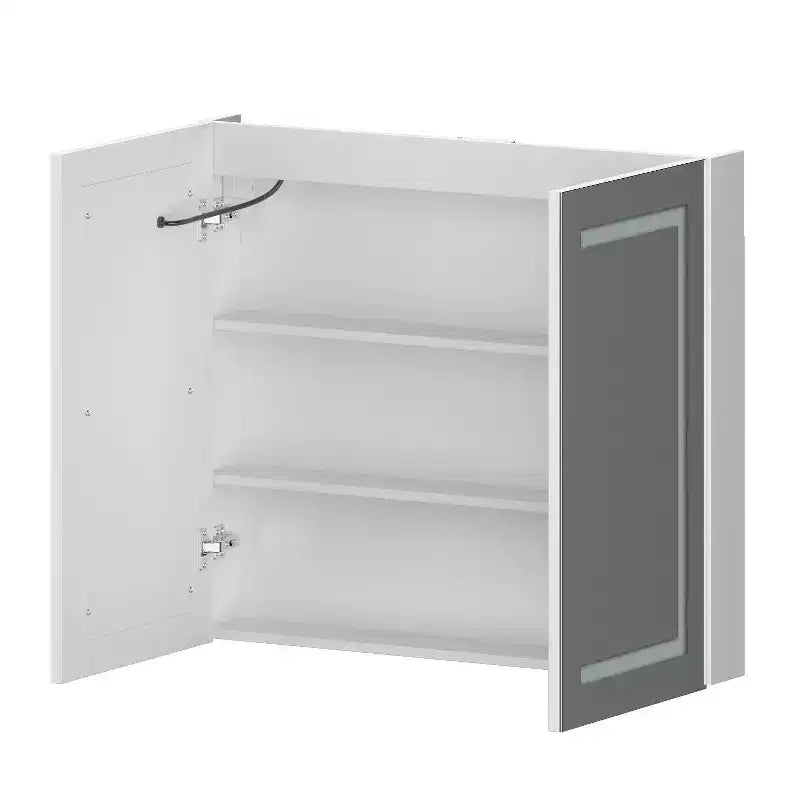 Famapy White Anti-Fog Bathroom Medicine Cabinet with Lights and Two Mirror Doors