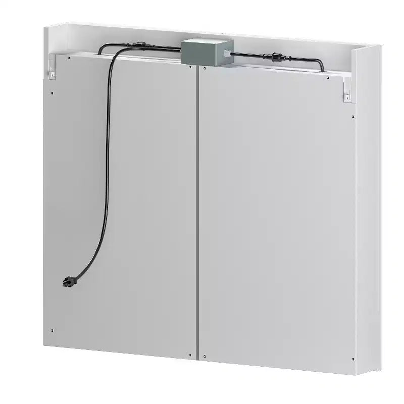 Famapy White Anti-Fog Bathroom Medicine Cabinet with Lights and Two Mirror Doors