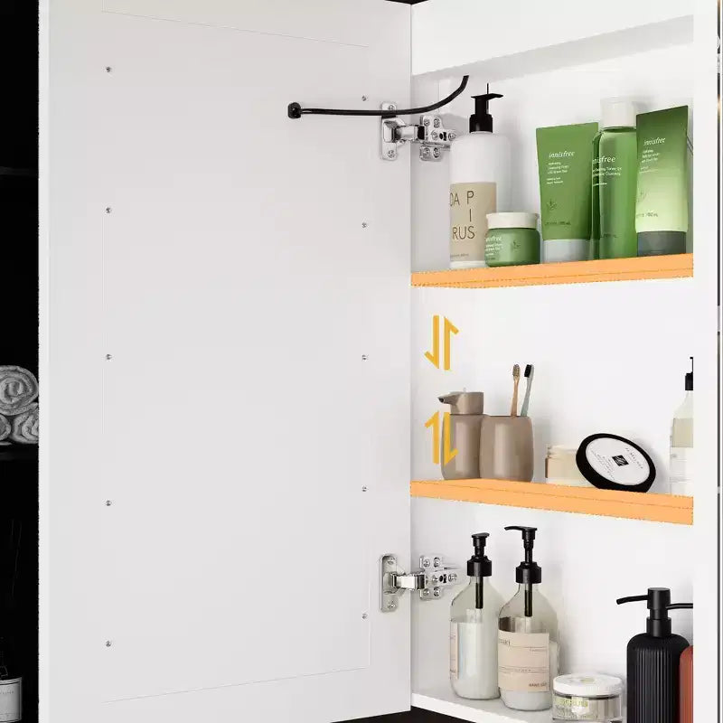 Famapy White Anti-Fog Bathroom Medicine Cabinet with Lights and Two Mirror Doors