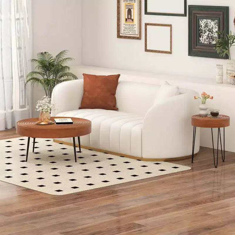 Costway Farmhouse Round CoffeeTable Set of 2 End Table Natural Finish for Living Room Brown/Natural
