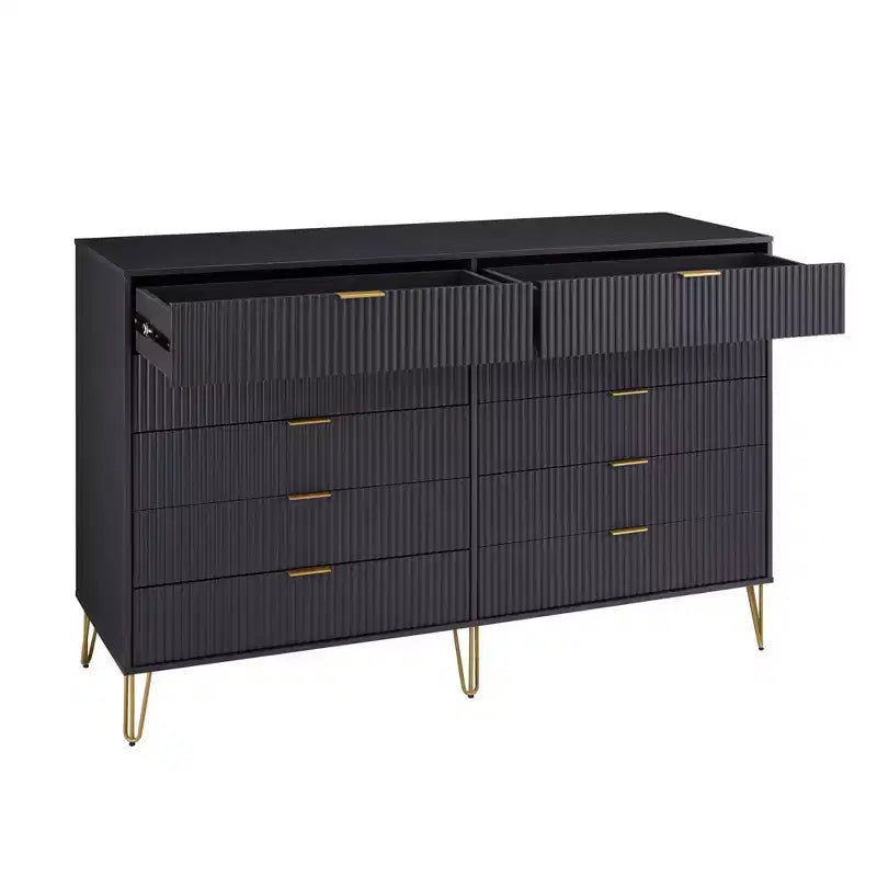 Manhattan Comfort Dumbo 3pc 5 Drawer Dresser, 10 Drawer Dresser and Nightstand Set