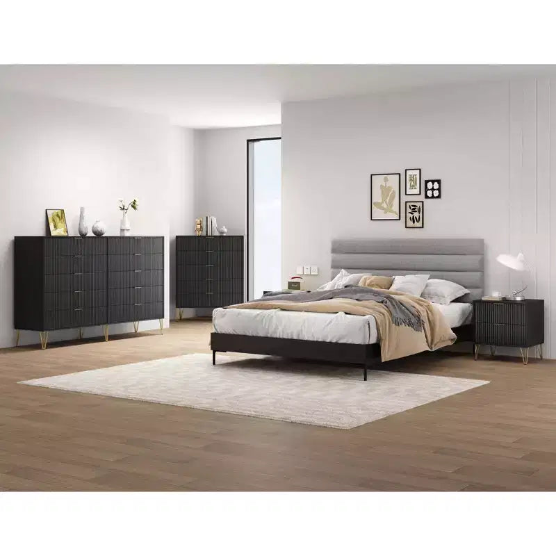 Manhattan Comfort Dumbo 3pc 5 Drawer Dresser, 10 Drawer Dresser and Nightstand Set
