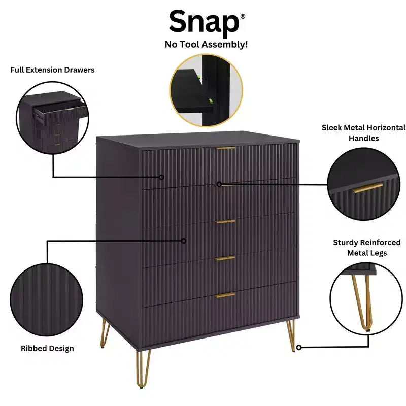 Manhattan Comfort Dumbo 3pc 5 Drawer Dresser, 10 Drawer Dresser and Nightstand Set