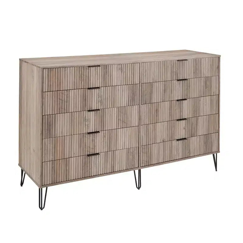 Manhattan Comfort Dumbo 3pc 5 Drawer Dresser, 10 Drawer Dresser and Nightstand Set
