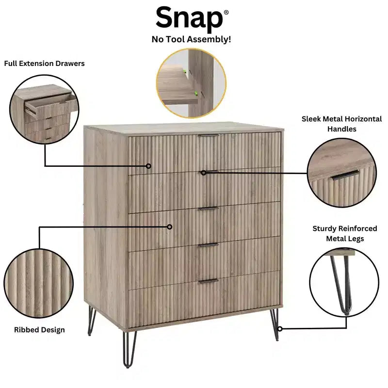 Manhattan Comfort Dumbo 3pc 5 Drawer Dresser, 10 Drawer Dresser and Nightstand Set