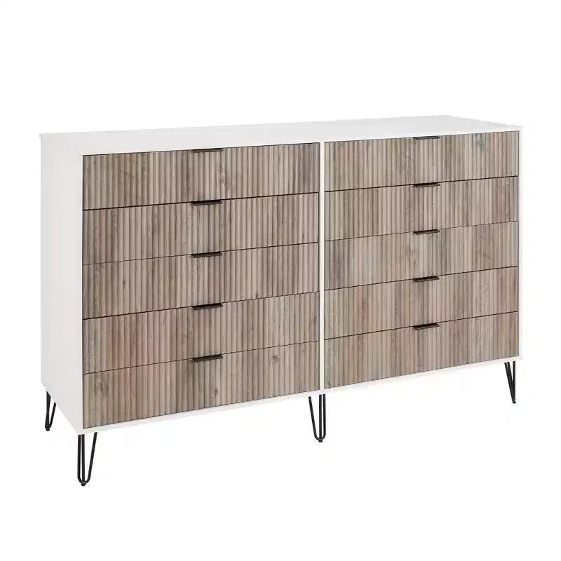 Manhattan Comfort Dumbo 3pc 5 Drawer Dresser, 10 Drawer Dresser and Nightstand Set