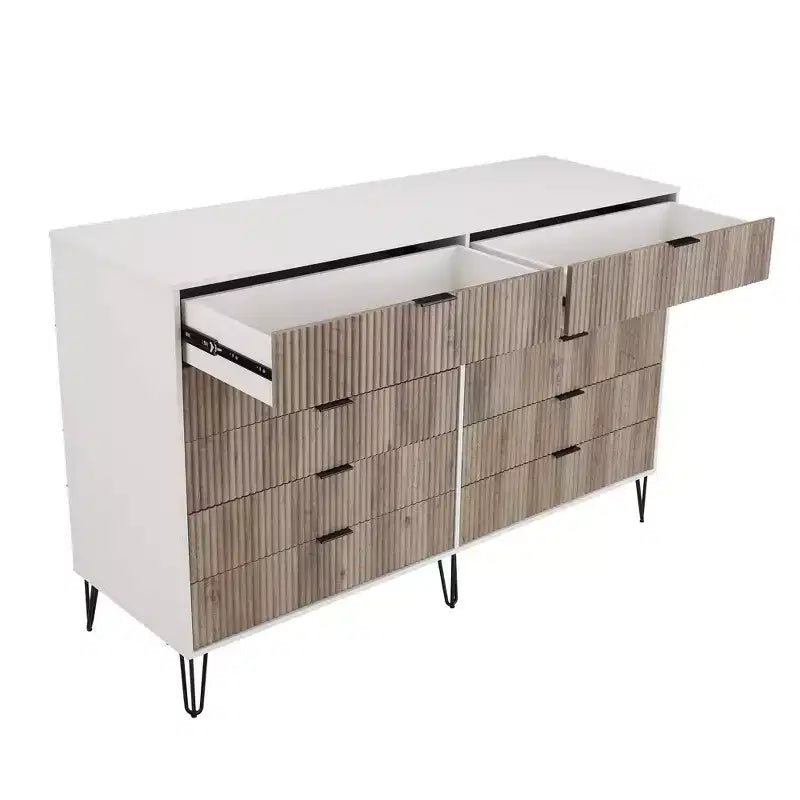 Manhattan Comfort Dumbo 3pc 5 Drawer Dresser, 10 Drawer Dresser and Nightstand Set