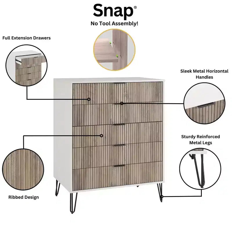 Manhattan Comfort Dumbo 3pc 5 Drawer Dresser, 10 Drawer Dresser and Nightstand Set