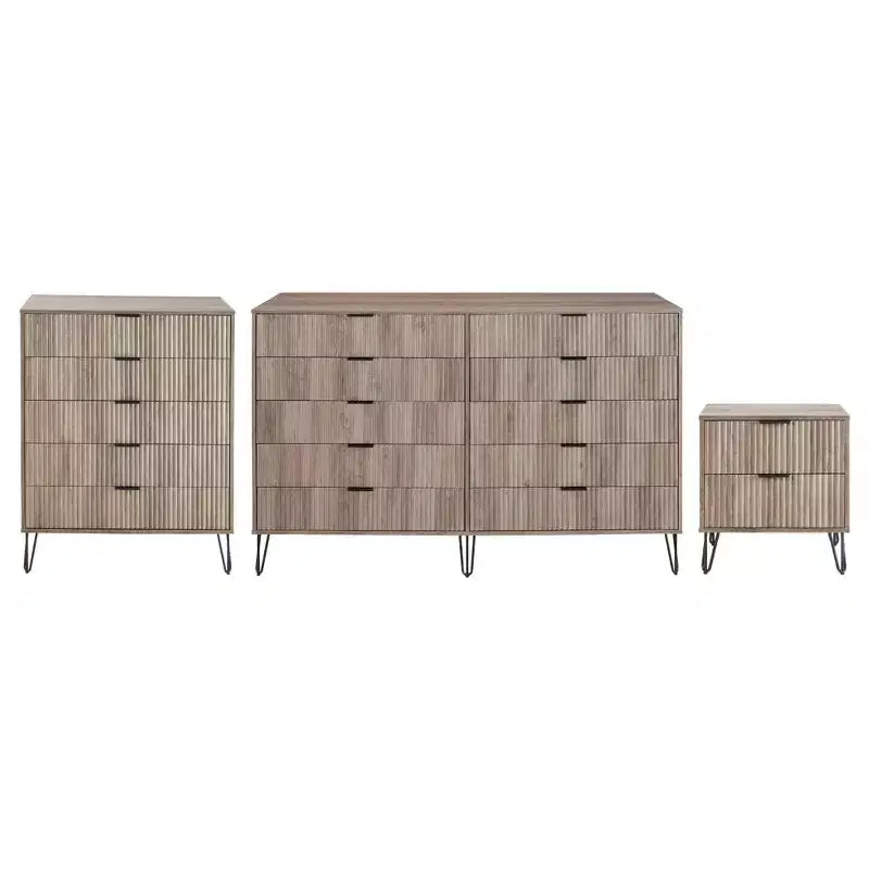 Manhattan Comfort Dumbo 3pc 5 Drawer Dresser, 10 Drawer Dresser and Nightstand Set
