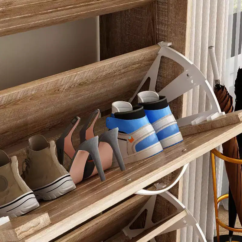 amapy Wood Grain Design Shoe Cabinet Entryway Shoe Rack 3 Tier Shelves
