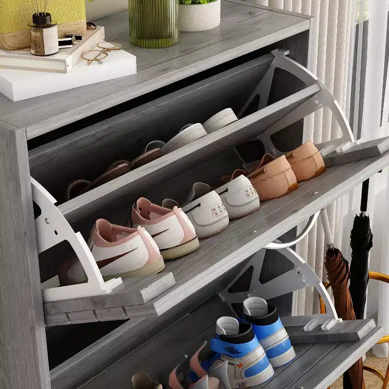 amapy Wood Grain Design Shoe Cabinet Entryway Shoe Rack 3 Tier Shelves