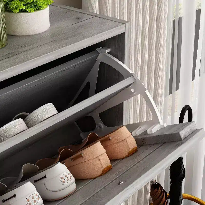 amapy Wood Grain Design Shoe Cabinet Entryway Shoe Rack 3 Tier Shelves