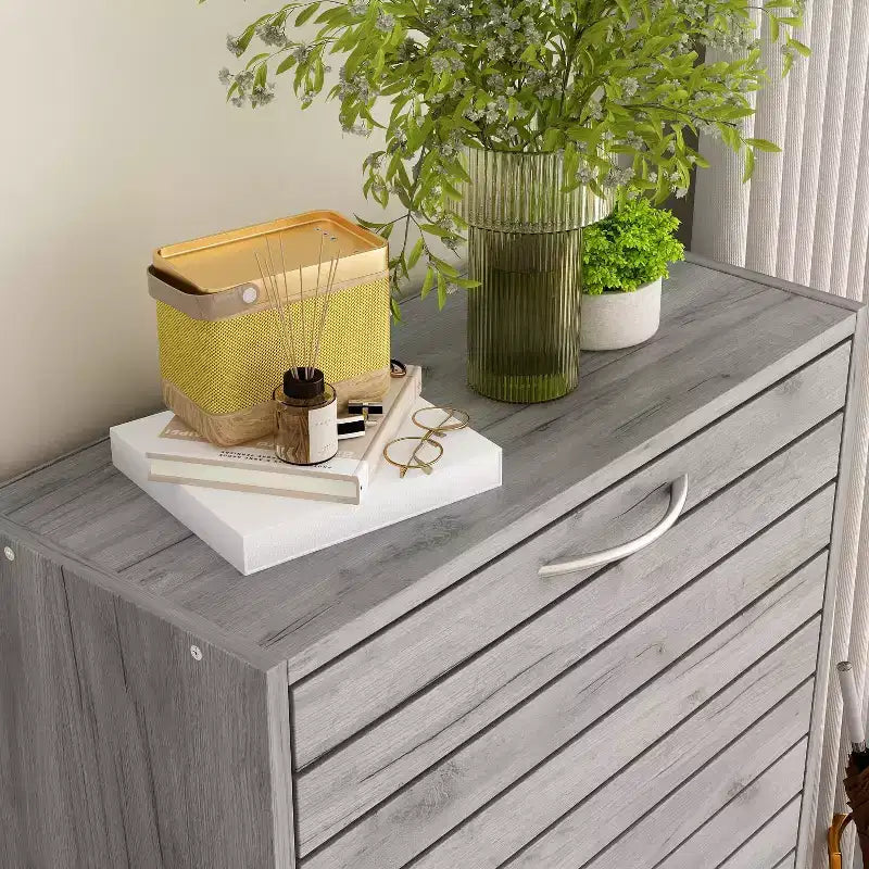amapy Wood Grain Design Shoe Cabinet Entryway Shoe Rack 3 Tier Shelves