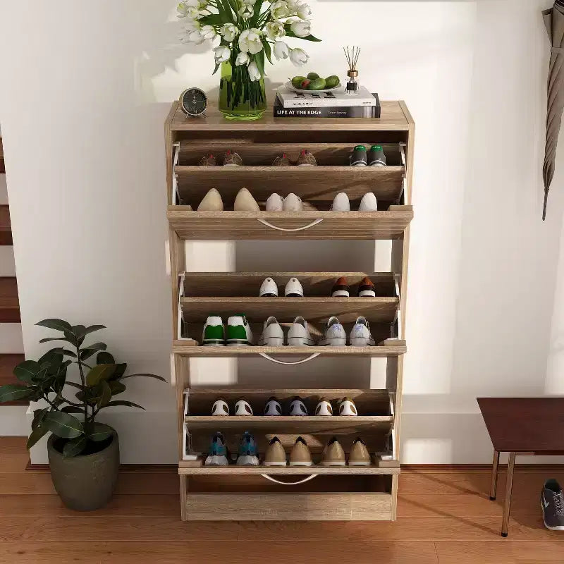 amapy Wood Grain Design Shoe Cabinet Entryway Shoe Rack 3 Tier Shelves