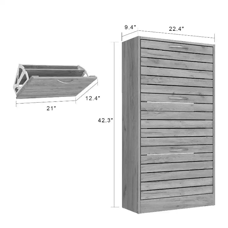 amapy Wood Grain Design Shoe Cabinet Entryway Shoe Rack 3 Tier Shelves