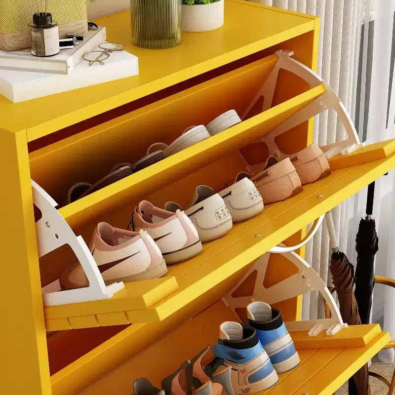 amapy Wood Grain Design Shoe Cabinet Entryway Shoe Rack 3 Tier Shelves