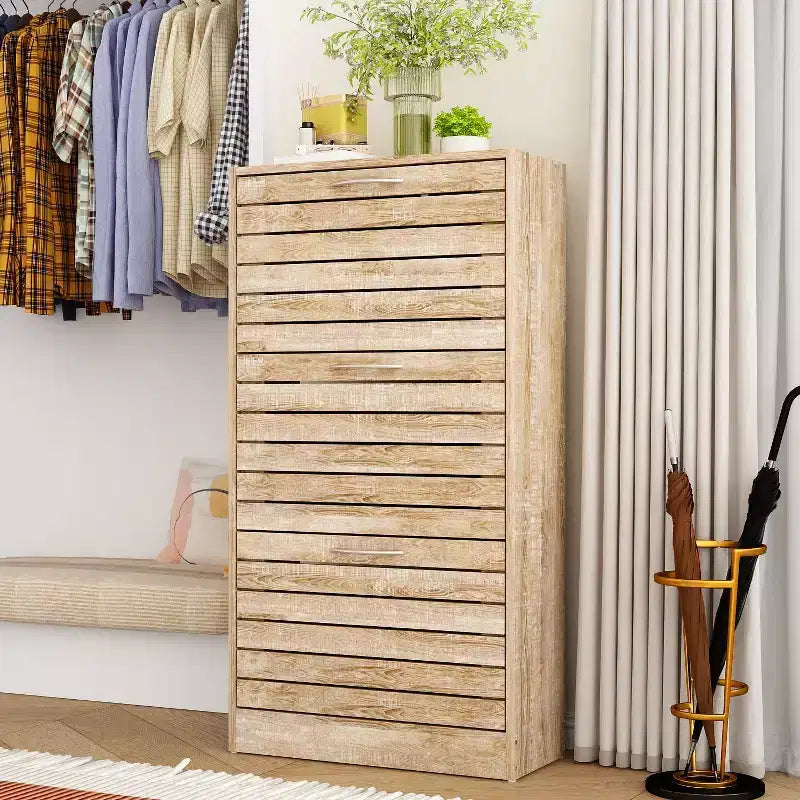 amapy Wood Grain Design Shoe Cabinet Entryway Shoe Rack 3 Tier Shelves