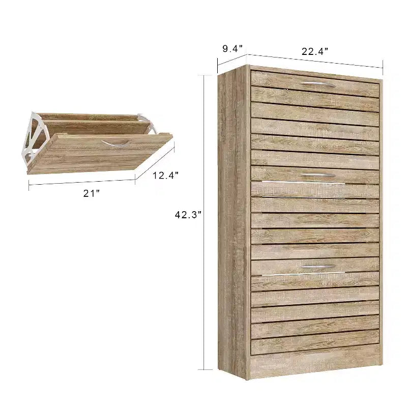 amapy Wood Grain Design Shoe Cabinet Entryway Shoe Rack 3 Tier Shelves
