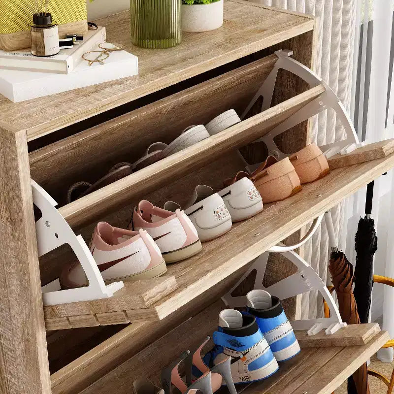 amapy Wood Grain Design Shoe Cabinet Entryway Shoe Rack 3 Tier Shelves