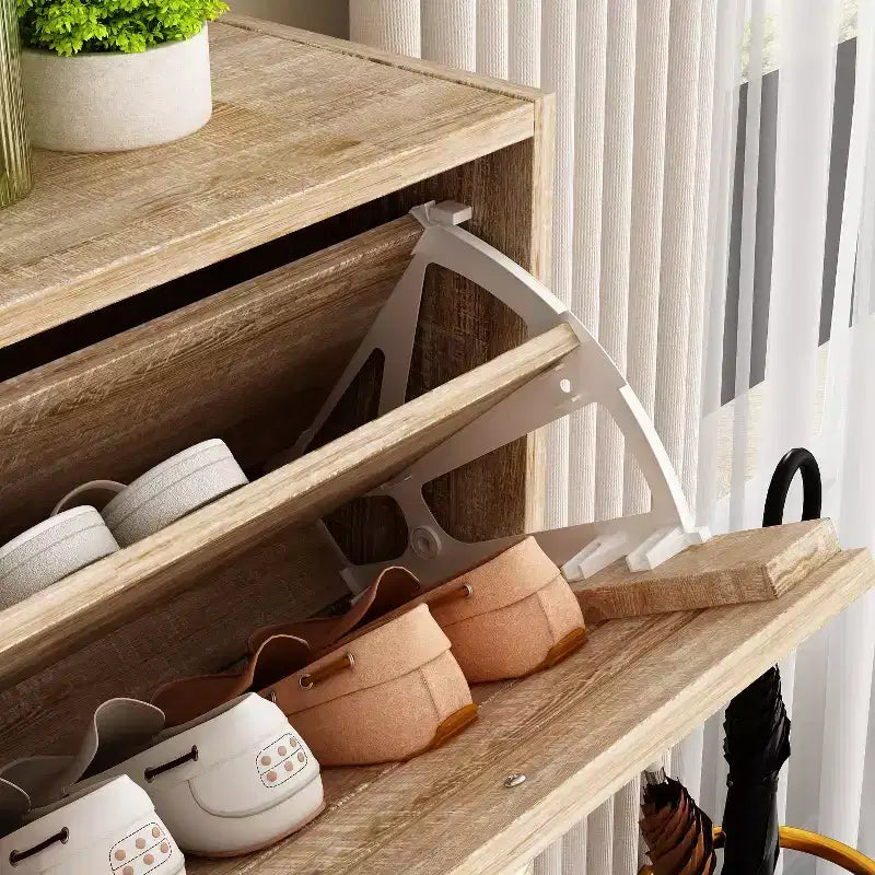 amapy Wood Grain Design Shoe Cabinet Entryway Shoe Rack 3 Tier Shelves