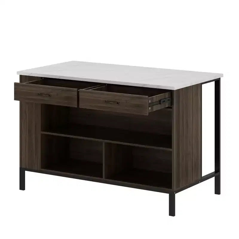 Famapy Kitchen Island Cart with Marble Countertop,2 Drawers,6 Shelves,Metal Legs,Ample Storage,Pantry Cabinet,Dining Table,All-in-One Kitchen Solution