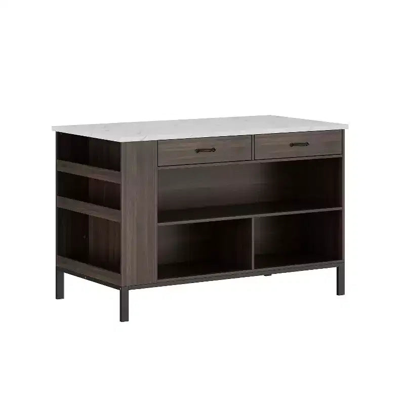 Famapy Kitchen Island Cart with Marble Countertop,2 Drawers,6 Shelves,Metal Legs,Ample Storage,Pantry Cabinet,Dining Table,All-in-One Kitchen Solution