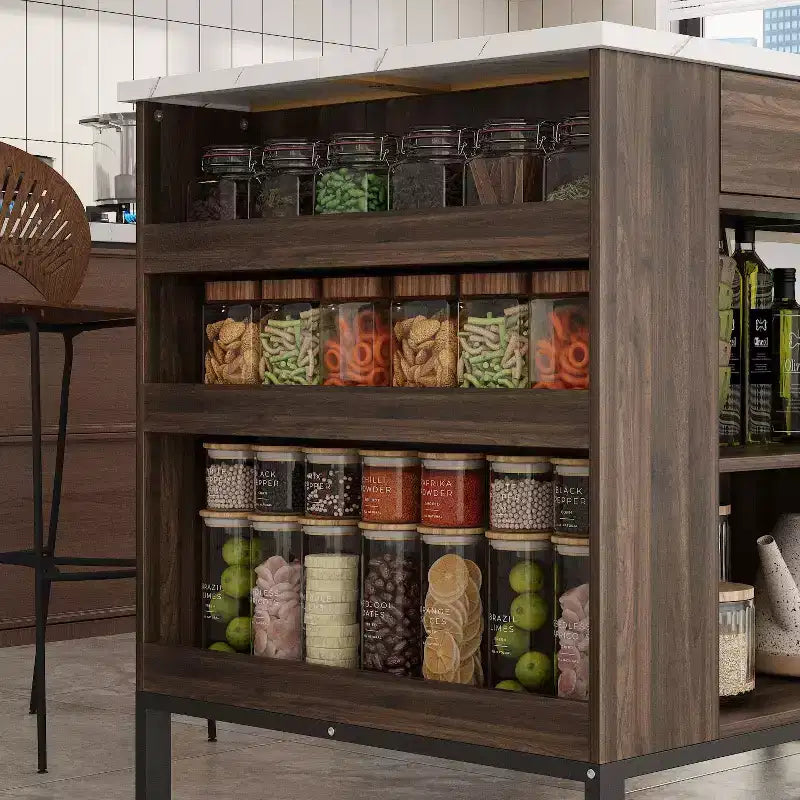 Famapy Kitchen Island Cart with Marble Countertop,2 Drawers,6 Shelves,Metal Legs,Ample Storage,Pantry Cabinet,Dining Table,All-in-One Kitchen Solution