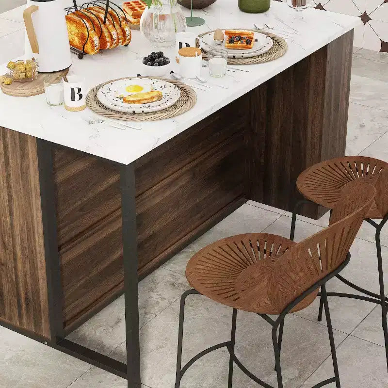 Famapy Kitchen Island Cart with Marble Countertop,2 Drawers,6 Shelves,Metal Legs,Ample Storage,Pantry Cabinet,Dining Table,All-in-One Kitchen Solution