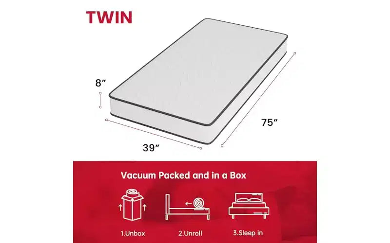 FDW 8 Inch Mattress Medium Firm Spring Mattress Cool Sleep Pressure Relief Fiberglass Free Mattress in a Box CertiPUR-US Certified