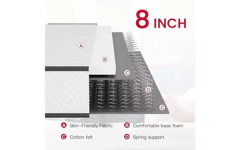 FDW 8 Inch Mattress Medium Firm Spring Mattress Cool Sleep Pressure Relief Fiberglass Free Mattress in a Box CertiPUR-US Certified