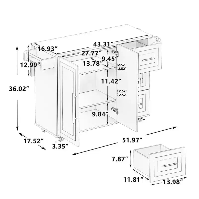 Kitchen Island on Wheels, Kitchen Island Cart w/Lockable Casters, 3 Large Drawers, 2-Door Cabinet, Towel Handle, Adjustable Shelves & Spacious Top