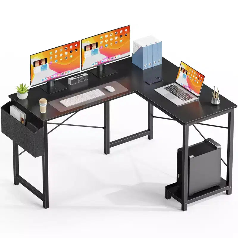 JIONJOY 50 Wide Reversible L-Shape Desk with Storage Bag | Black
