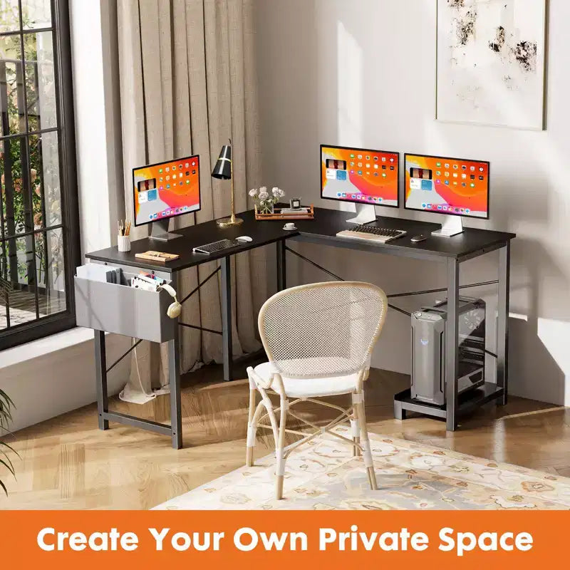 Bureau réversible en L de 127 cm de large avec sac de rangement | Noir