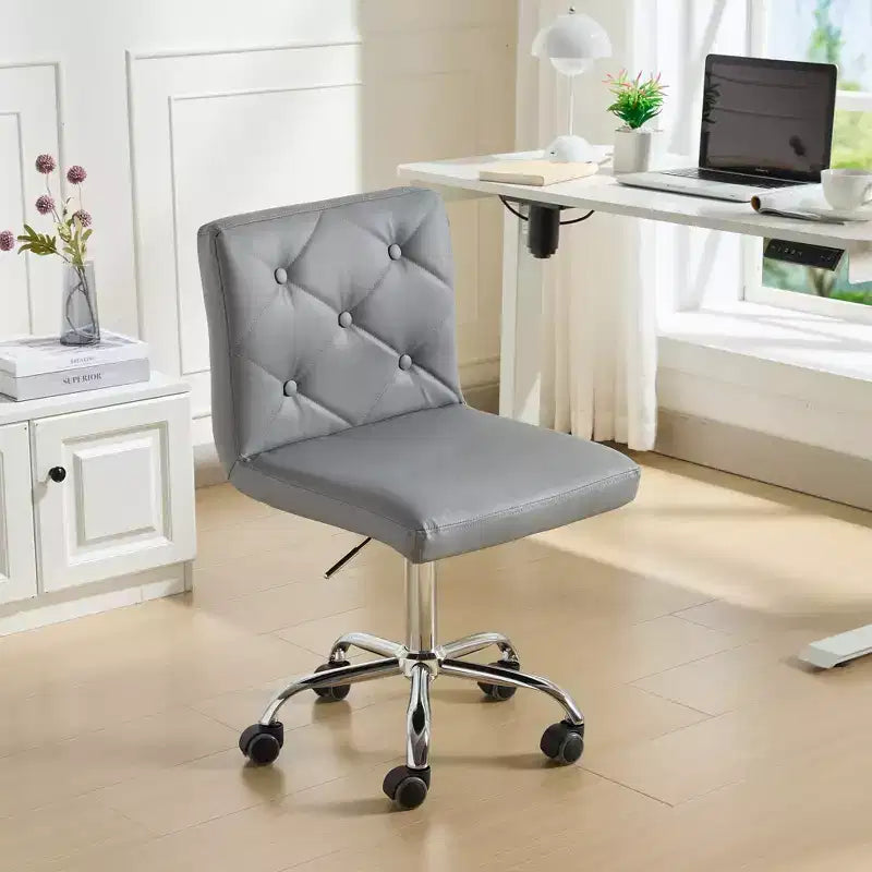 VECELO PU Leather Modern Office Computer Chair with Upholstery and Adjustable Metal Base, Mid-Back Armless Swivel Office Chairs