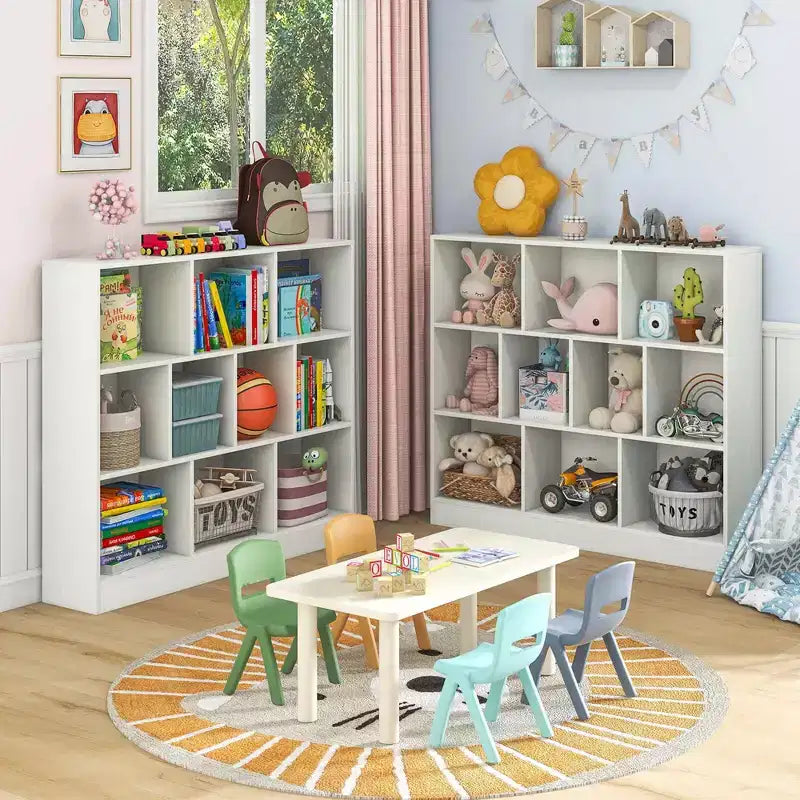 Costway 10-Cube Bookcase for Kids 41Wooden Toy Storage Organizer for Kids Room White/Natural