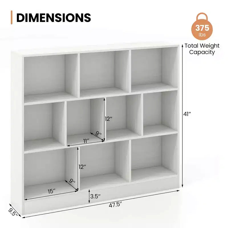Costway 10-Cube Bookcase for Kids 41Wooden Toy Storage Organizer for Kids Room White/Natural