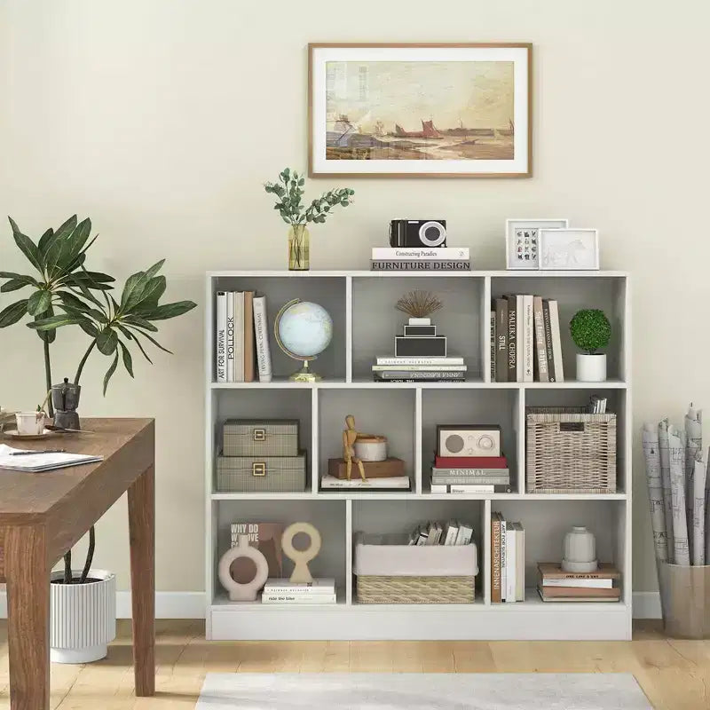 Costway 10-Cube Bookcase for Kids 41Wooden Toy Storage Organizer for Kids Room White/Natural