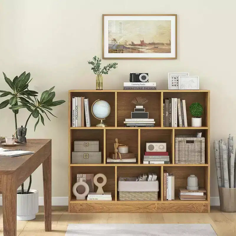 Costway 10-Cube Bookcase for Kids 41Wooden Toy Storage Organizer for Kids Room White/Natural