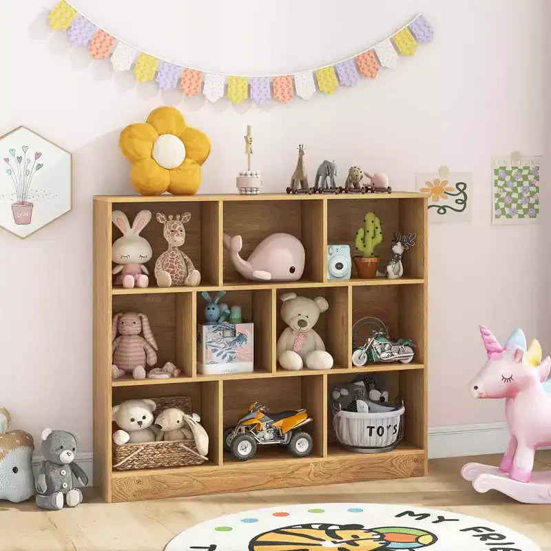 Costway 10-Cube Bookcase for Kids 41Wooden Toy Storage Organizer for Kids Room White/Natural