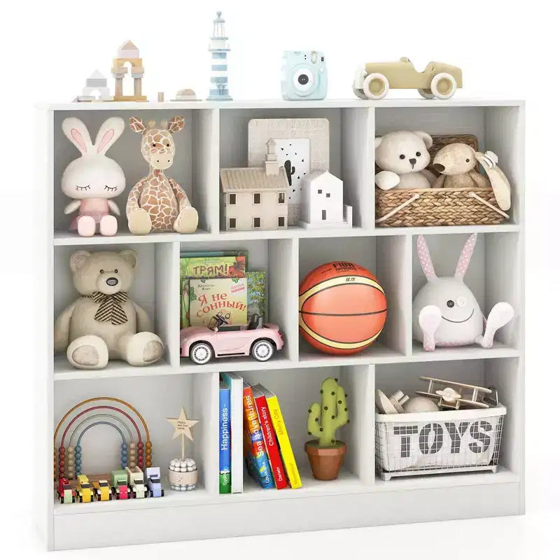 Costway 10-Cube Bookcase for Kids 41Wooden Toy Storage Organizer for Kids Room White/Natural