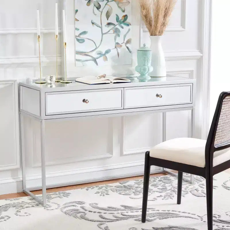Aster 2 Drawer Mirrored Desk - DSK9701 - Silver/Mirror - Safavieh